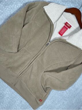 Dickies Womens Sherpa Lined Fleece Jacket Medium Beige Tan Zip Sweatshirt Cozy M